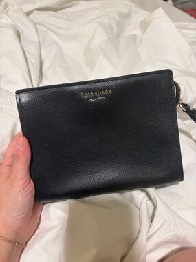kate spade black saffiano leather wristlet clutch